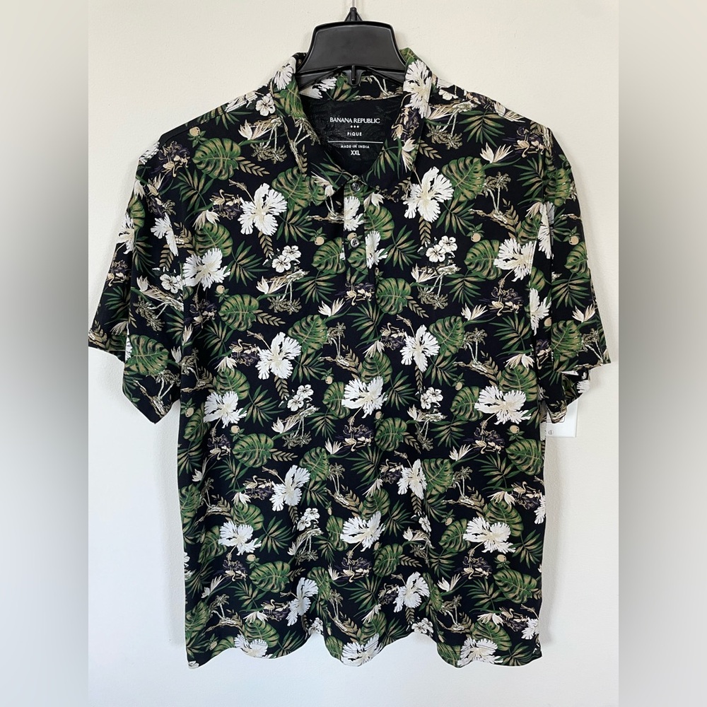 Banana Republic Men’s Polo T  Shirt  XXL 100%Cotton Black Green Hawaii Beach